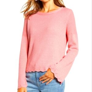 Rachel Parcell Pink Bell Sleeve Cotton Linen Blend Sweater Size XL